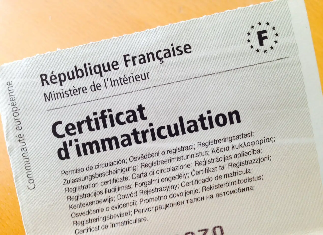 Aperçu du certificat d'immatriculation ou carte grise