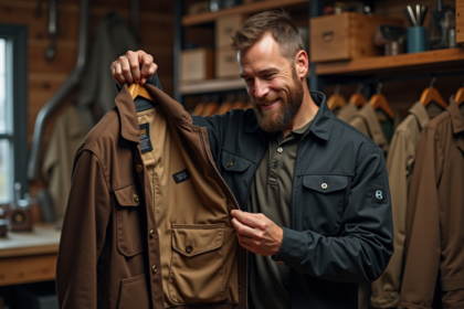 Craftsman homme inspectant une veste de travail en intérieur