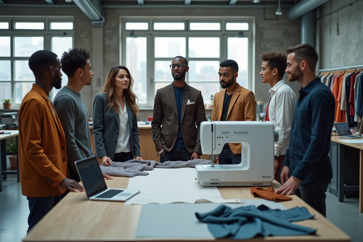 Groupe de designers et techniciens autour d une machine intelligente