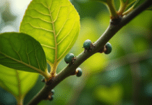 Raisin de branche de citronnier avec cochenilles vertes