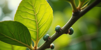 Raisin de branche de citronnier avec cochenilles vertes