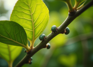 Raisin de branche de citronnier avec cochenilles vertes
