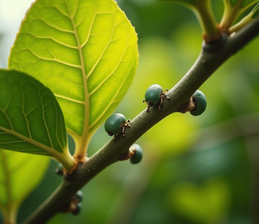 Raisin de branche de citronnier avec cochenilles vertes