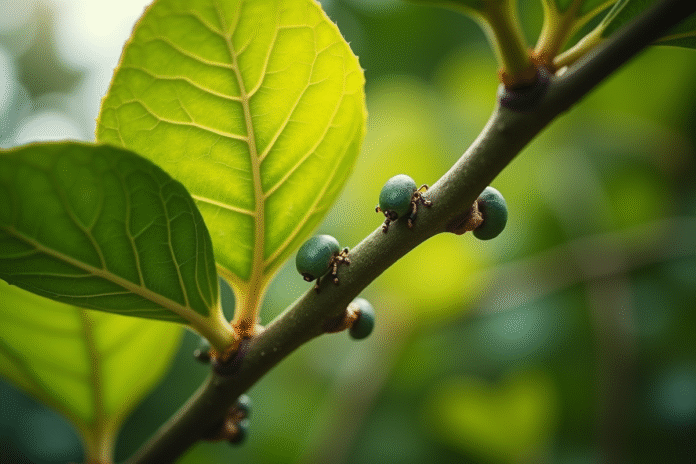 Raisin de branche de citronnier avec cochenilles vertes