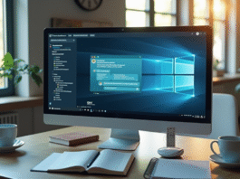 Espace de travail moderne avec écran ChatGPT et sécurité