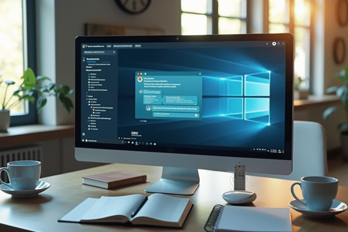 Espace de travail moderne avec écran ChatGPT et sécurité