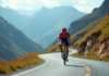 Cycliste professionnel en montée dans les Pyrénées au Plateau de Beille