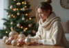 Les tendances 2025 en matière de boules de Noël Jeune femme admire ornaments de Noel dans un salon