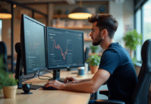 Jeune developpeur web analysant des statistiques sur ses écrans