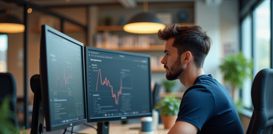 Les coulisses techniques d’un site web qui convertit Jeune developpeur web analysant des statistiques sur ses écrans