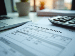 Document d'immatriculation voiture sur bureau lumineux