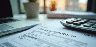 Document d'immatriculation voiture sur bureau lumineux