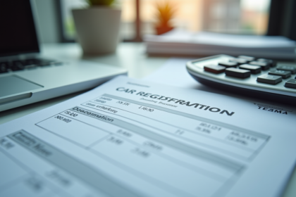 Document d'immatriculation voiture sur bureau lumineux