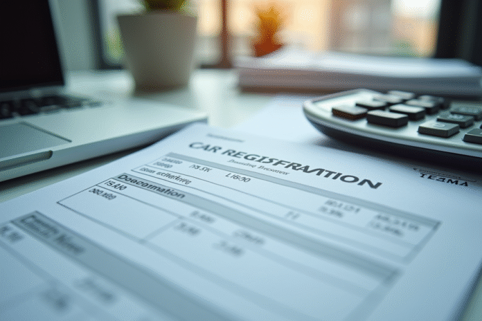 Document d'immatriculation voiture sur bureau lumineux