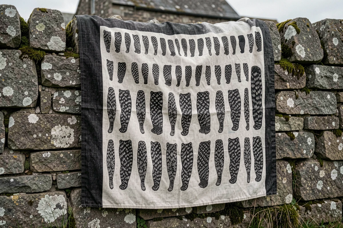 Drapeau breton aux hermines noires et blanches drapé sur un mur en pierre de granit en Bretagne
