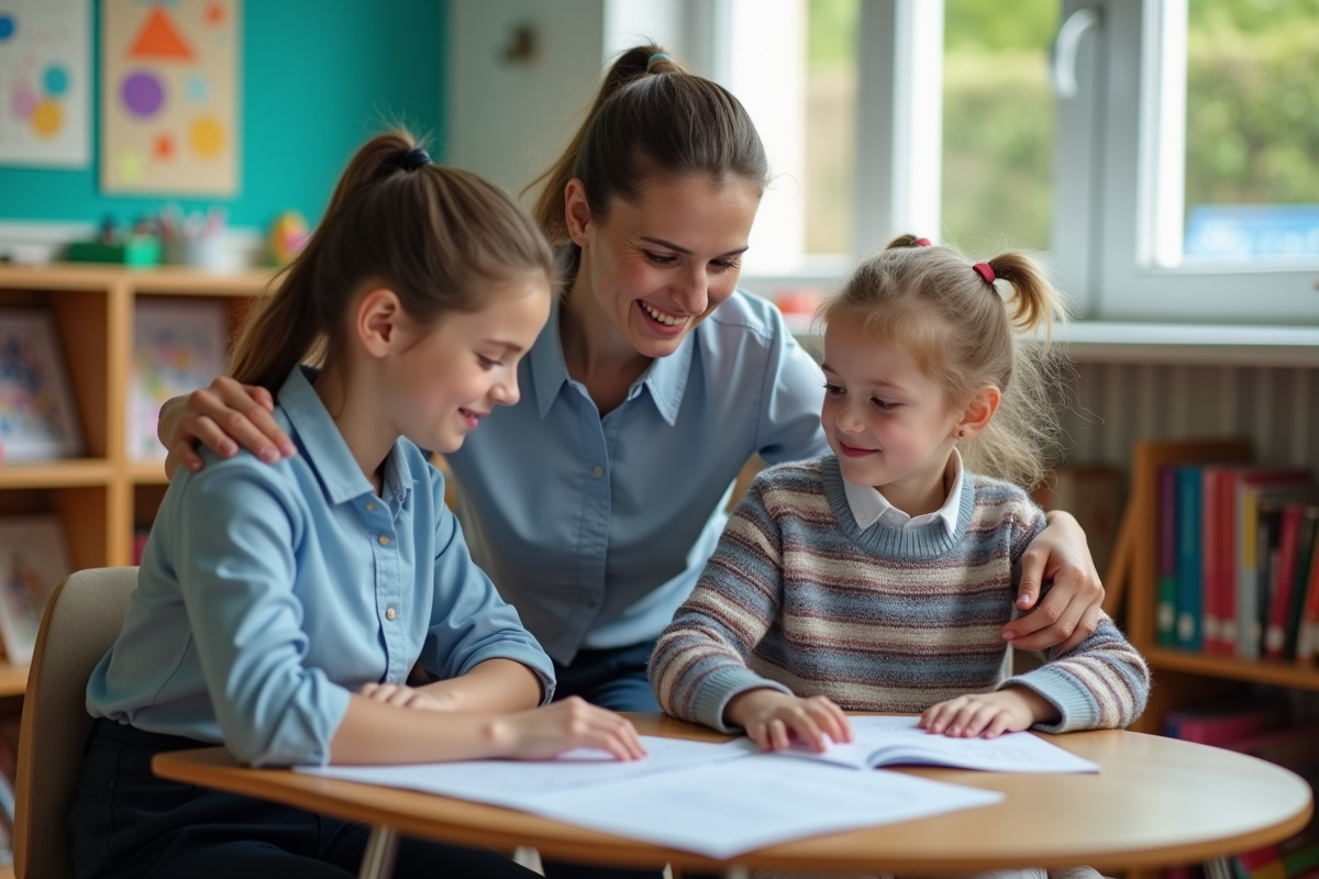 Enseignante aidant une élève en classe primaire