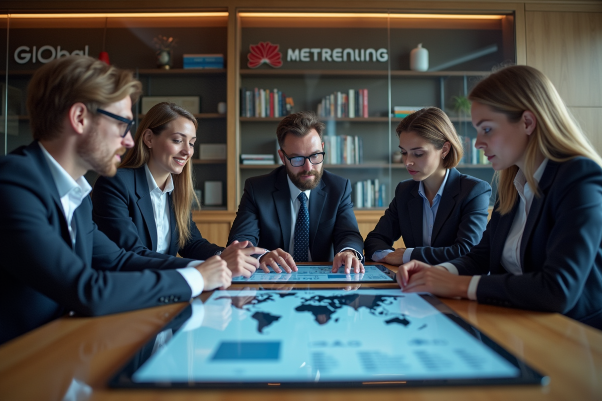 Groupe divers d experts IT discutant autour d une table numérique