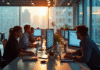 Espace de bureau moderne avec professionnels au travail