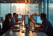 Espace de bureau moderne avec professionnels au travail