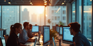 Espace de bureau moderne avec professionnels au travail