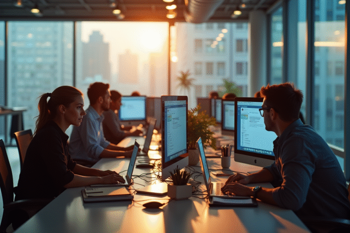 Espace de bureau moderne avec professionnels au travail