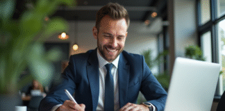 Cadre d'un executive en bureau moderne avec documents financiers