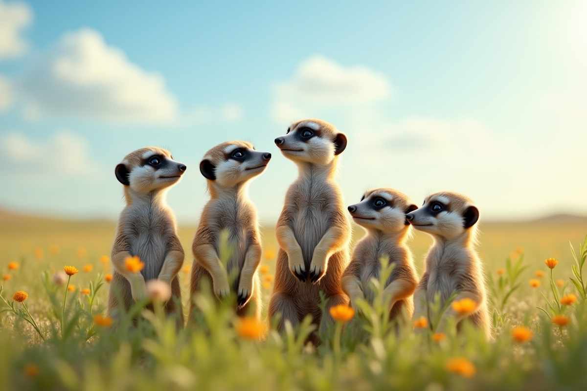 Famille de mangoustes curieuses dans la savane ensoleillée