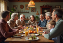 Famille élargie : valeurs transmises et partagées au sein de cette structure familiale Famille multigenerational partageant un repas convivial