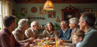 Famille élargie : valeurs transmises et partagées au sein de cette structure familiale Famille multigenerational partageant un repas convivial