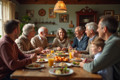 Famille multigenerational partageant un repas convivial