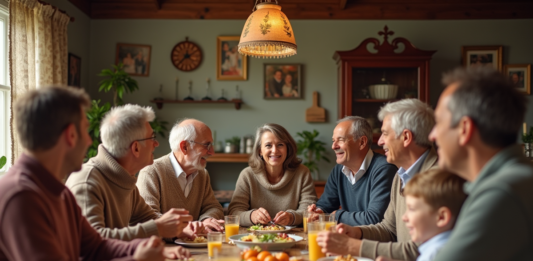 Famille élargie : valeurs transmises et partagées au sein de cette structure familiale Famille multigenerational partageant un repas convivial