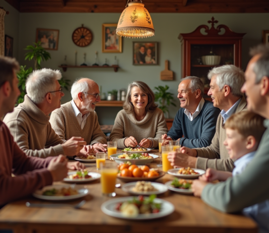 Famille multigenerational partageant un repas convivial