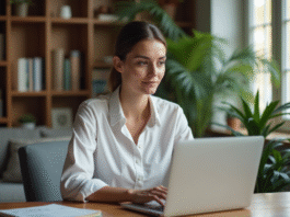 CRCA 22 : accès en ligne et services utiles pour simplifier son suivi bancaire Femme utilisant son ordinateur pour la banque en ligne à la maison