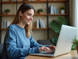 Le portail de mail Orange, présentation du service messagerie proposé aux utilisateurs Orange Femme travaillant sur son ordinateur dans un bureau moderne