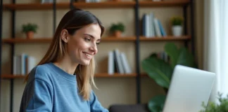 Le portail de mail Orange, présentation du service messagerie proposé aux utilisateurs Orange Femme travaillant sur son ordinateur dans un bureau moderne