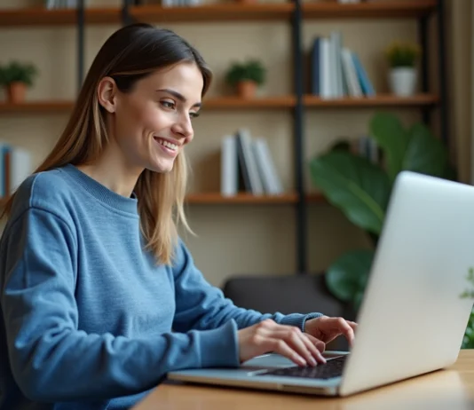 Le portail de mail Orange, présentation du service messagerie proposé aux utilisateurs Orange Femme travaillant sur son ordinateur dans un bureau moderne