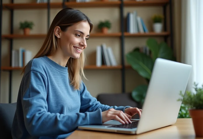 Femme travaillant sur son ordinateur dans un bureau moderne