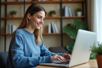Femme travaillant sur son ordinateur dans un bureau moderne