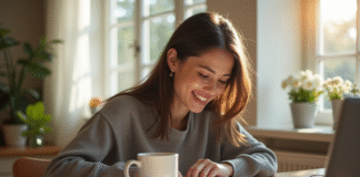Jeune femme professionnelle travaillant au matin avec café et documents