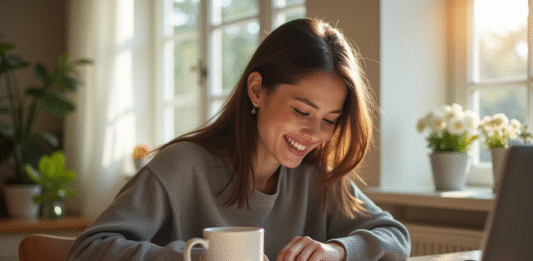 Jeune femme professionnelle travaillant au matin avec café et documents