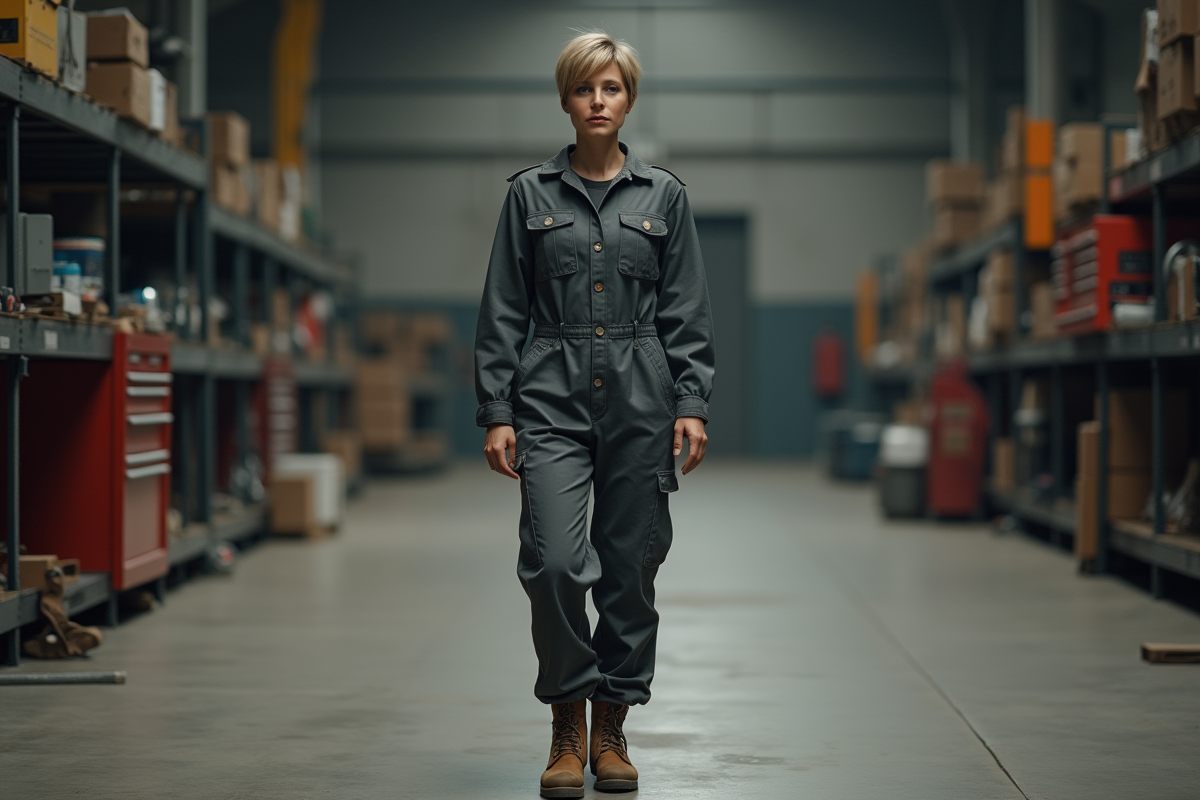 Femme en combinaison de travail dans un atelier industriel