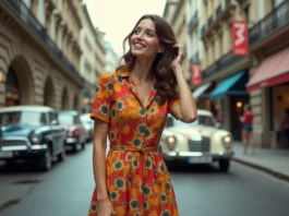 Évolution de la mode : tendances et influences à travers les âges Jeune femme en robe vintage dans une rue urbaine animée