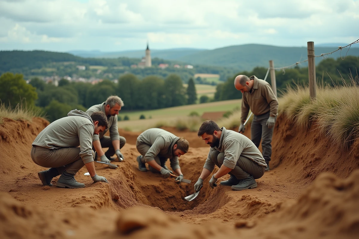 Équipe archéologique en fouille sur un site gaulois en Bourgogne lié à la polémique de la localisation d'Alésia
