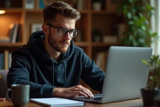 Joueur concentré sur un tournoi de poker en ligne