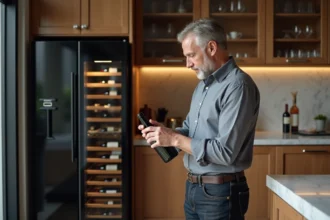cave à vin moderne avec bouteilles bien rangées