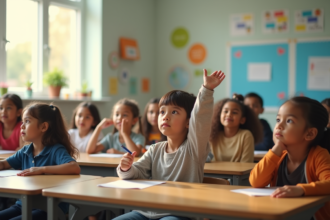 Élève en classe avec un regard pensif sur ses devoirs scolaires