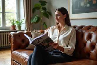 canapé Chesterfield en cuir dans un salon élégant et moderne