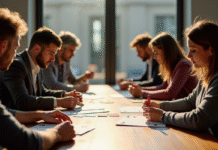 Groupe d'adultes jouant aux cartes autour d'une table