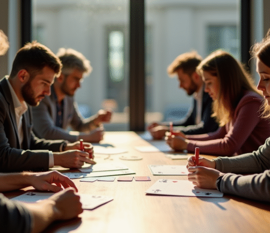 Groupe d'adultes jouant aux cartes autour d'une table