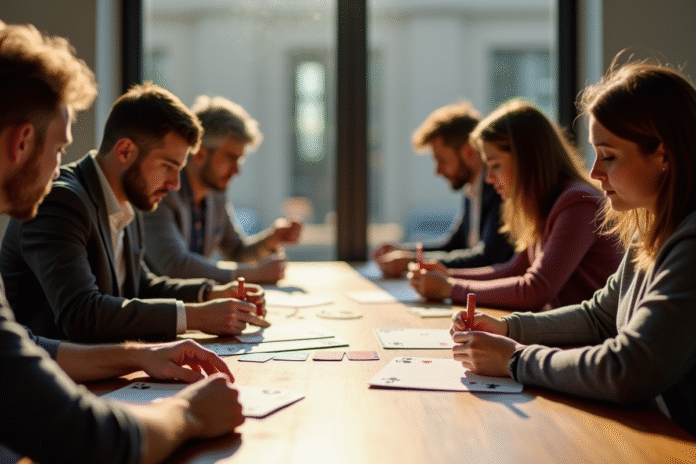 Groupe d'adultes jouant aux cartes autour d'une table